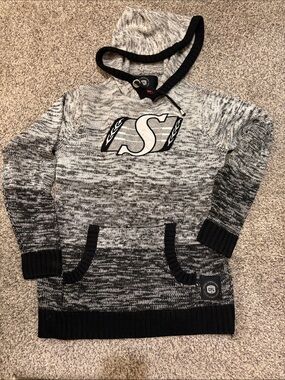 Cozy Black & Gray Marled Cowl-Neck Sweater Hoodie